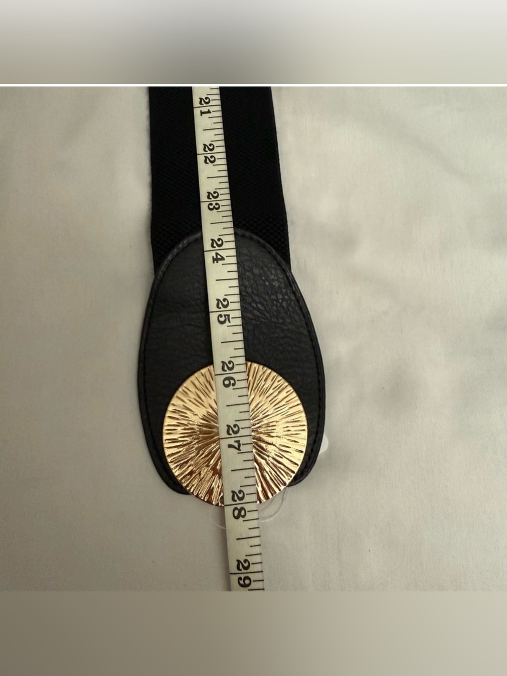 Black PU leather elastic waistband belt with gold tone buckle - Picture 6 of 9